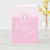 バプテスマの神の女の子ピンク カード (黄色い花)