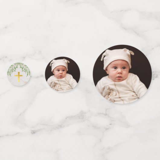 バプテスマの葉フェイク大理石ゴールドフォイル緑離れの コンフェッティ (正面)