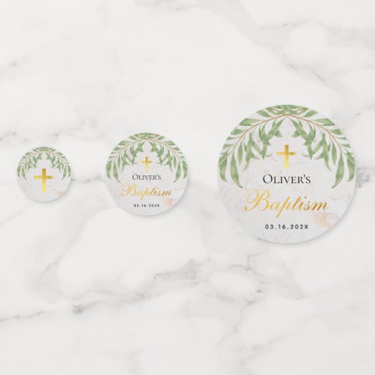 バプテスマの葉フェイク大理石ゴールドフォイル緑離れの コンフェッティ (裏面)