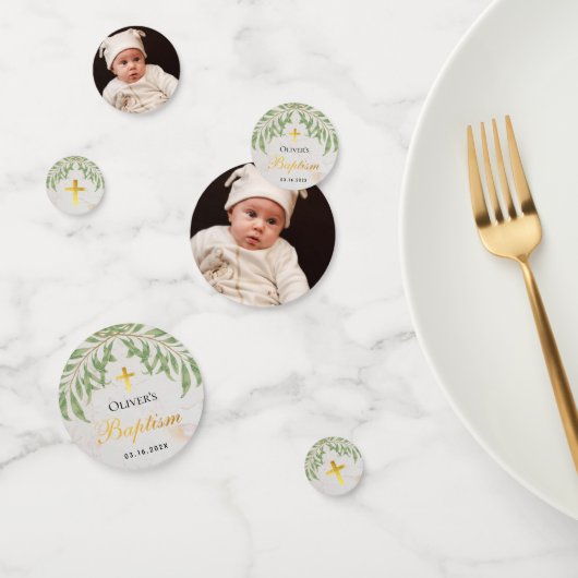 バプテスマの葉フェイク大理石ゴールドフォイル緑離れの コンフェッティ (グループ)