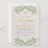 バプテスマの葉フェイク金ゴールドクロス書道大理石 招待状 (正面)