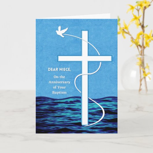 バプテスマの鳩と十字架の姪の日のために カード (黄色い花)