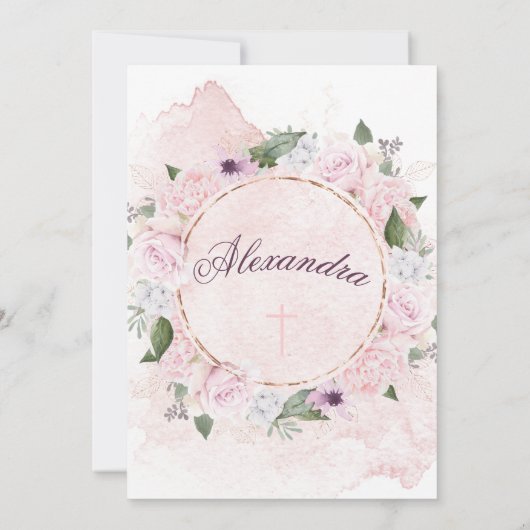 バプテスマまたは《キリスト教》洗礼式や命名式フローラバラリース 招待状 (裏面)