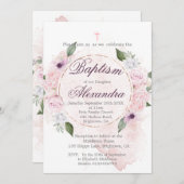 バプテスマまたは《キリスト教》洗礼式や命名式フローラバラリース 招待状 (正面/裏面)