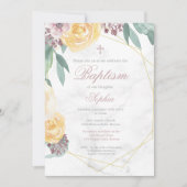 バプテスマまたは《キリスト教》洗礼式や命名式フローラ幾何学的ピンクシック 招待状 (正面)