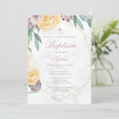 バプテスマまたは《キリスト教》洗礼式や命名式フローラ幾何学的ピンクシック 招待状 (スタンド正面)