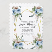 バプテスマを受けた金ゴールド付き青い花 招待状 (正面/裏面)
