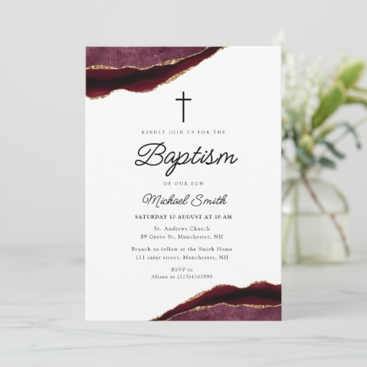 バプテスマを受けるブルゴーニュと金ゴールド 招待状 (スタンド正面)