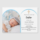 バプテスマを渡る青い写真のアーチ少年 マグネット招待状 (正面)