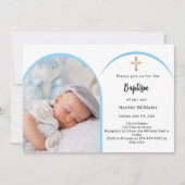 バプテスマを渡る青い写真のアーチ少年 招待状 (正面)