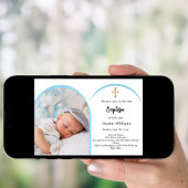 バプテスマを渡る青い写真のアーチ少年 招待状