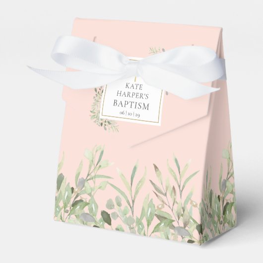 バプテスマエレガントの緑の葉の赤面ピンク フェイバーボックス (正面サイド)