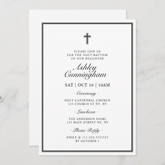 バプテスマエレガントスモダン・クロスQRコード 招待状 (正面/裏面)