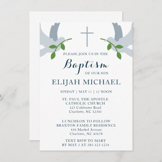 バプテスマエレガントドブアンドクロス招待状 案内状 (正面/裏面)