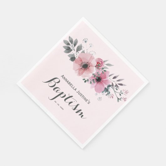 バプテスマエレガントピンクフローラ スタンダードランチョンナプキン (角)