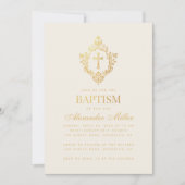バプテスマエレガントヴィンテージクレッフェイクトフォイルアイボリー 招待状 (正面)