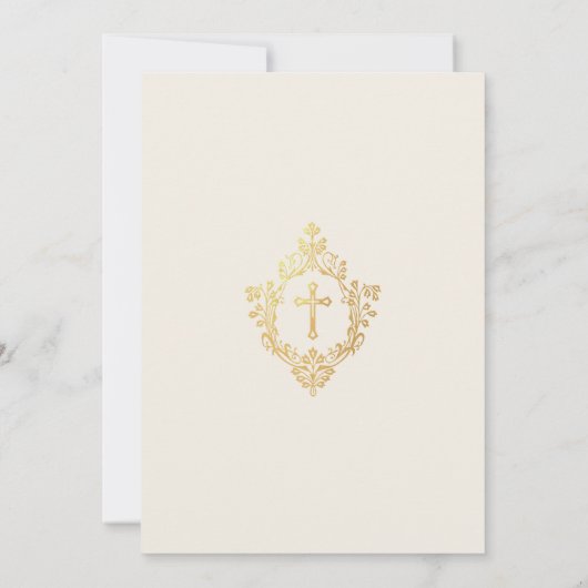 バプテスマエレガントヴィンテージクレッフェイクトフォイルアイボリー 招待状 (裏面)