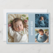 バプテスマエレガント写真コラージュダスティブルー サンキューカード (裏面)