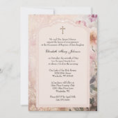 バプテスマエレガント《キリスト教》洗礼式や命名式ピンクフローラ 招待状 (正面)