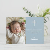 バプテスマエレガント《キリスト教》洗礼式や命名式ホワイトクロスダスティブルー サンキューカード (スタンド正面)
