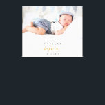 バプテスマカスタムス写真の男のモダン子の女の子 キャンバスプリント<br><div class="desc">洗礼エレガントのため男女兼用。シックな白い背景。フロントに風景のサイズの写真をパーソナライズし、追加,子供の名前とバプテスマの日付。黒と金色の文字</div>