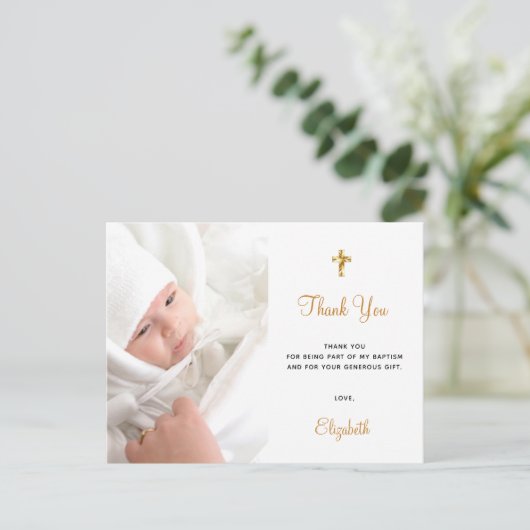 バプテスマカスタムス写真ホワイト金ゴールド感謝していユー ポストカード (スタンド正面)
