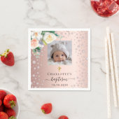 バプテスマカスタムバラ写真金ゴールド女の子花模様 スタンダードカクテルナプキン (インサイチュ)