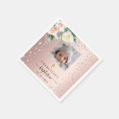 バプテスマカスタムバラ写真金ゴールド女の子花模様 スタンダードカクテルナプキン (角)