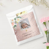 バプテスマカスタムバラ写真金ゴールド女の子花模様 フェイバーバッグ (封をした状態)