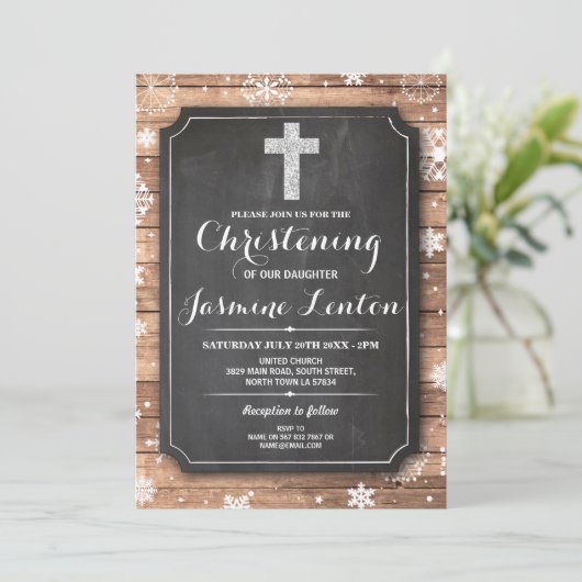 バプテスマクロス《キリスト教》洗礼式や命名式ウッドクリスマススノー 招待状 (スタンド正面)