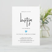 バプテスマコンテンポラリーティニーブルーハート男の赤ちゃん 招待状 (スタンド正面)
