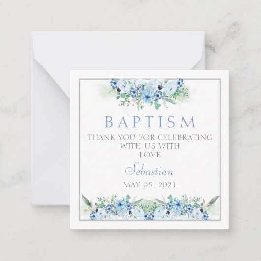 バプテスマサンキューカード男の赤ちゃんブルー  ノートカード (正面)