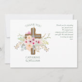 バプテスマサンキューカード – セージピンクフローラクロス 招待状 (正面)