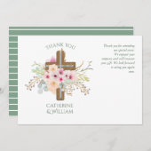 バプテスマサンキューカード – セージピンクフローラクロス 招待状 (正面/裏面)