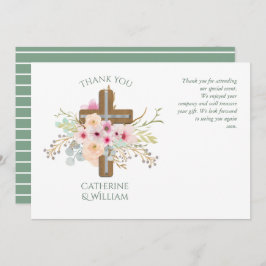 バプテスマサンキューカード – セージピンクフローラクロス 招待状