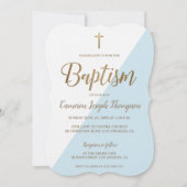 バプテスマシンプルスブルーホワイト金ゴールドホッモダンプ 招待状 (正面)