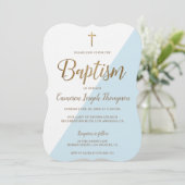 バプテスマシンプルスブルーホワイト金ゴールドホッモダンプ 招待状 (スタンド正面)