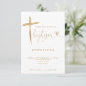 バプテスマシンプルスモダンクロス《キリスト教》洗礼式や命名式金ゴールド 招待状 (スタンド正面)