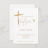 バプテスマシンプルスモダンクロス《キリスト教》洗礼式や命名式金ゴールド 招待状 (正面/裏面)