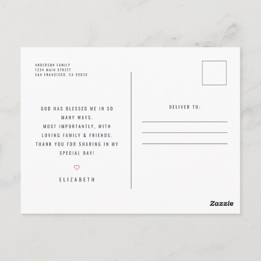 バプテスマシンプルモダンスの明るい色の写真ありがとう ポストカード (裏面)