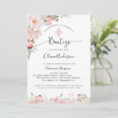 バプテスマスペインのスエレガント赤面ピンクフローラ 招待状 (スタンド正面)