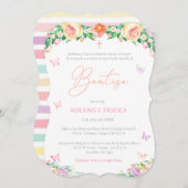 バプテスマスペインのパーティー蝶 招待状 (正面/裏面)