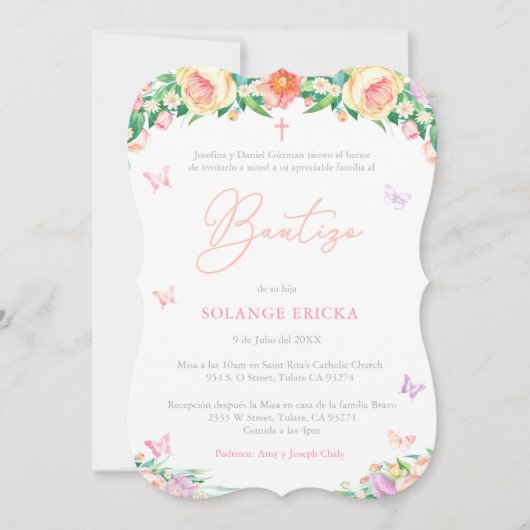 バプテスマスペインのパーティー蝶 招待状 (正面)
