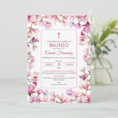 バプテスマスペインのピンクの花のバウティゾ招待 招待状 (スタンド正面)