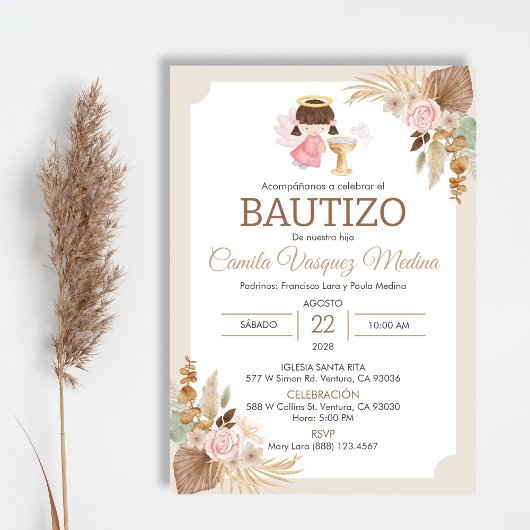 バプテスマスペインのベビーガールのインビタシオンバウティゾ 招待状