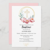 バプテスマスペインの招待状ガールフローラ 招待状 (正面/裏面)