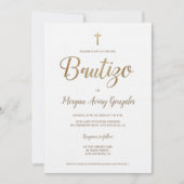 バプテスマスペインの金ゴールドクロスホワイトシンプルボーティゾ 招待状 (正面)