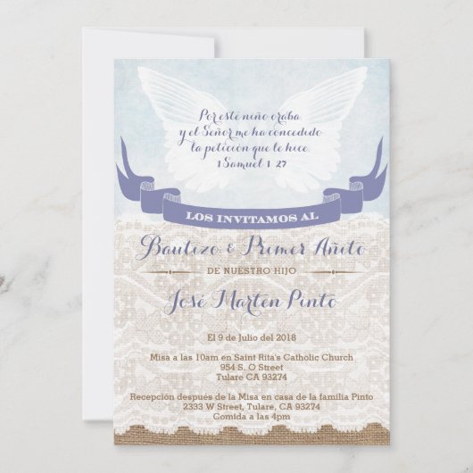 バプテスマスペインの&ファースト誕生日招待状カードボーイ 招待状 (正面)