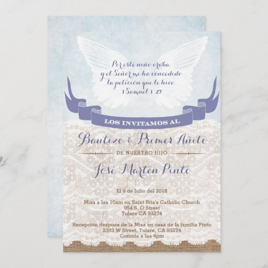 バプテスマスペインの&ファースト誕生日招待状カードボーイ 招待状 (正面/裏面)