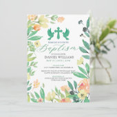 バプテスマタイポグラフィと夏の花フレーム 招待状 (スタンド正面)
